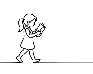 Child reading a book while walking