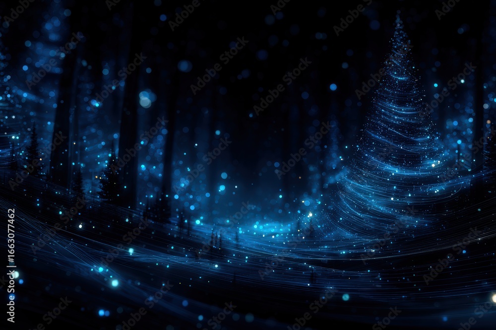 Aufkleber enchanting digital winter forest scene illuminated by shimmering blue starlight creating a mystical 