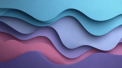 Obraz premium Abstract Wavy Paper Cut Background with Blue, Purple and Pink Tones, Layered Texture, Modern 3D Illustration for Graphic Design, Wallpapers, Presentations and Creative Projects