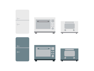 冷蔵庫、電子レンジ、トースターのフラットアイコンのイラストのセット