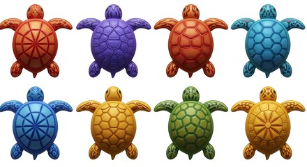 Colorful turtle designs grid illustration