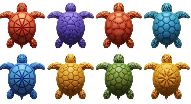 Colorful turtle designs grid illustration