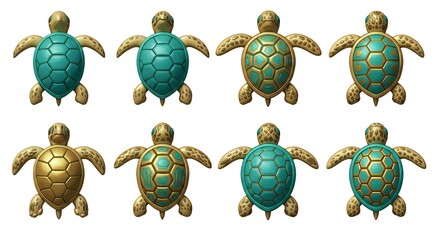 Colorful turtle illustrations on white background