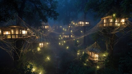 Fototapeta premium Misty forest treehouses