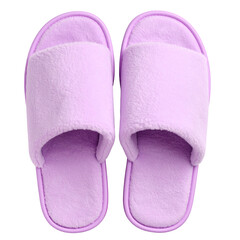 top view of indoor slippers in purple color isolated on white