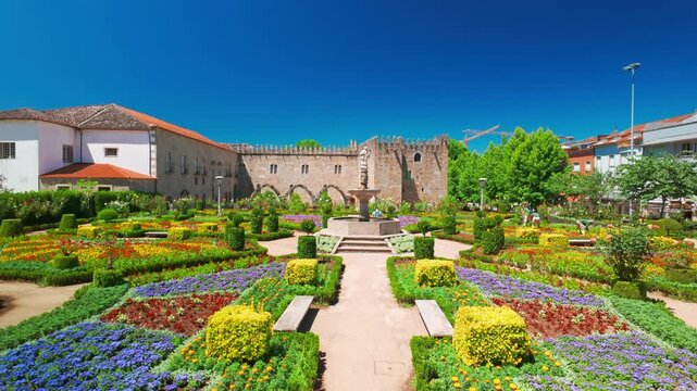 Santa Barbara Garden and Braga Castle on Sunny Day in Northern Portugal