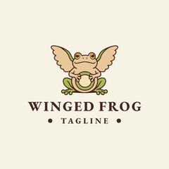 Winged frog logo vector hipster vintage icon illustration