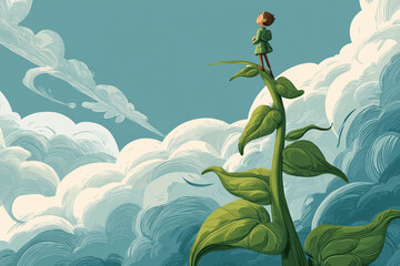 standing on top of a giant beanstalk