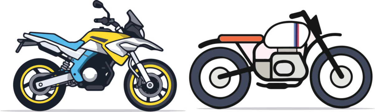 motorcycles: yellow, blue, white, black, orange clip art preview