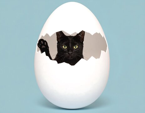 Black cat in an egg