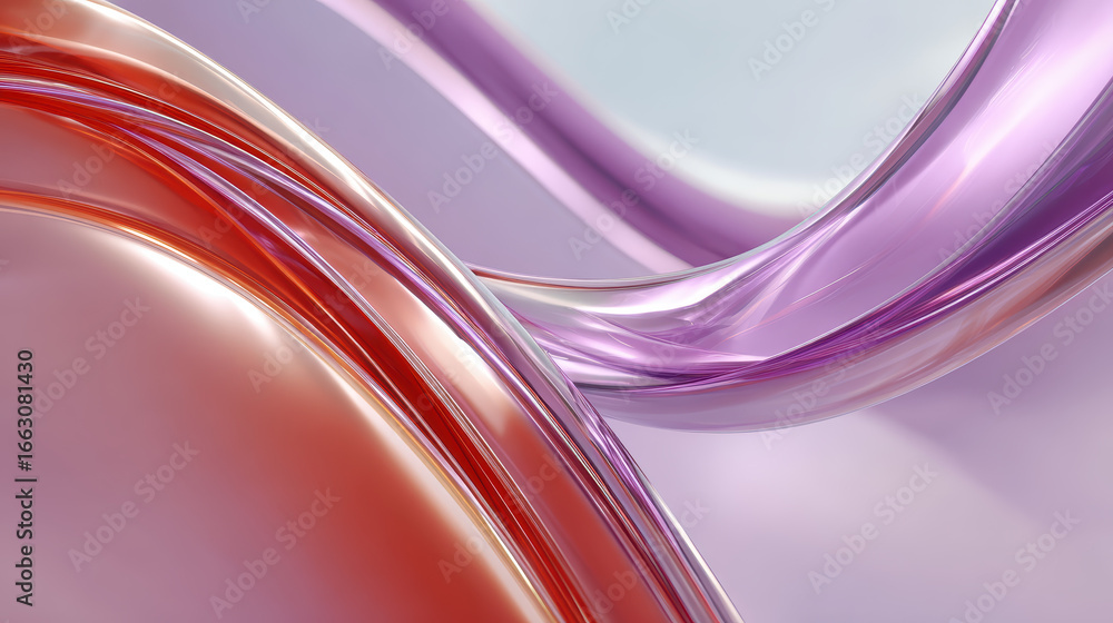 Poster abstract flowing gradient waves in red and purple: modern design with smooth, shiny surfaces for bac