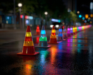 Premium Nighttime DUI Checkpoint Cones for Legal Drinking Age Day Safety Campaigns with Summer Pride Fest Vibe and Back to School Season Advertising