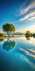Obraz premium Tranquil lake view reflected in the calm waters of a swimming pool