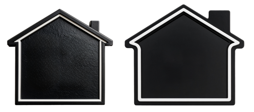 group of house shaped address plaque in black color with white frame isolated on white