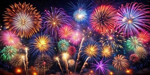 Fototapeta premium Fireworks illuminating the dark night sky with vibrant colors and patterns