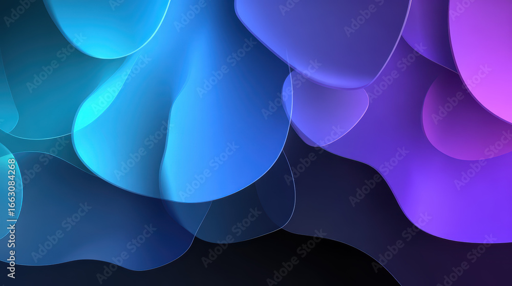 Poster abstract gradient background with overlapping fluid shapes in blue and purple tones, modern design w