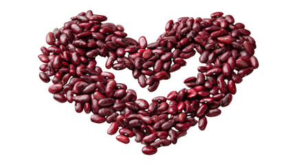 Kidney beans forming a heart shape on clean isolated on a Transparent background, PNG file.