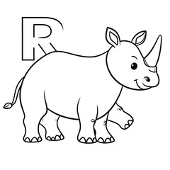 Cute rhino coloring page with letter R