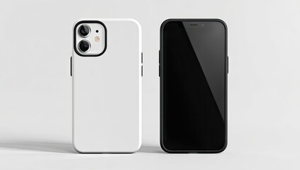White and black phone case and phone mockup