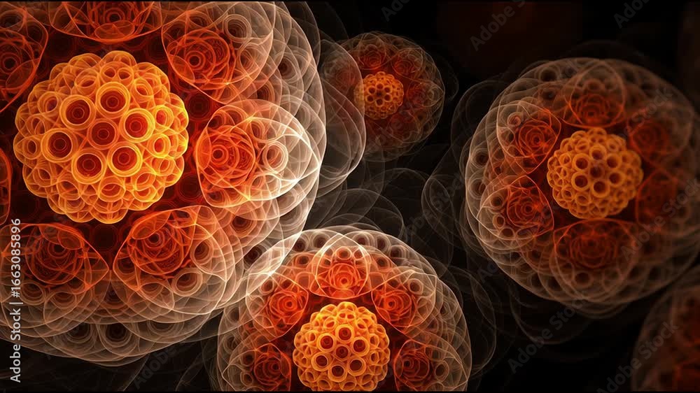 Poster Colorful Abstract Representation of Molecular Structures With Intricate Patterns and Luminous Details Set Against a Dark Background