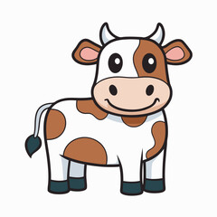 Obraz premium Adorable Cartoon Cow with Brown Spots and a Friendly Smile Standing in a Field