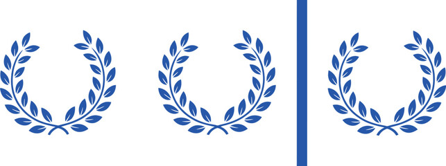 Blue Laurel Wreath Set, Foliage Crowns With Ribbon, Ornament on White