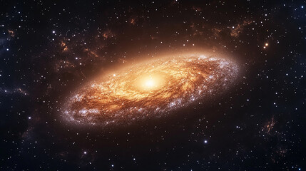 Fototapeta premium Golden Spiral Galaxy Illuminated in the Depths of Space