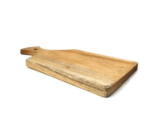 Wooden cutting board isolated on white background, High angle view 