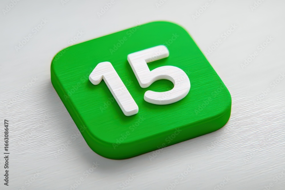 Poster bright green icon featuring the number fifteen emphasizing key numerical representation in digital e