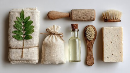 Natural, eco-friendly bath & body items arranged