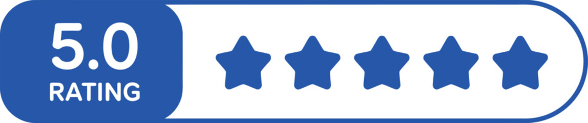 Five Stars Rating, 5.0 Value with Blue Stars on White Background