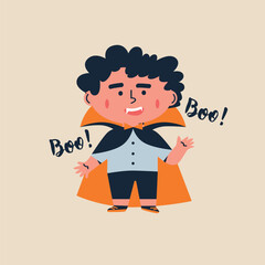 Happy Halloween vector illustration. House, pumpkin, bats, decorate for Halloween home backyard and autumn landscape on background. Stylized autumn forest and mysterious house on background.	