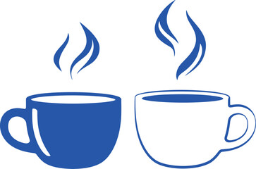 Two Stylized Blue Coffee Cups With Steaming Aromas On White Background