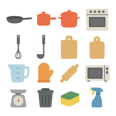 Culinary Tools in Harmony: A comprehensive illustration showcasing a diverse array of essential kitchen tools and equipment. Capture the simplicity and functionality of essential cooking instruments.