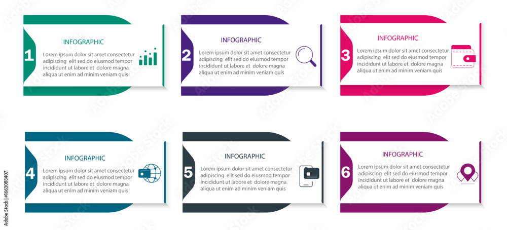 Aufkleber steps infographic design - 6 steps business process diagram - data visualization timeline infographi