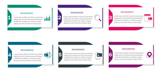 Steps infographic design - 6 steps business process diagram - Data visualization timeline infographic with icon