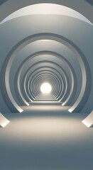 Obraz premium Futuristic circular tunnel with bright light at the end