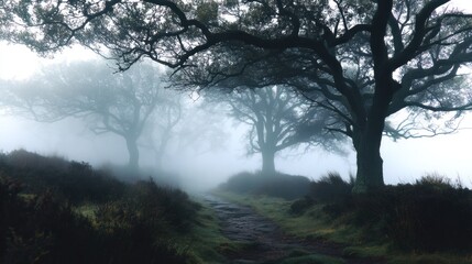 Misty forest path