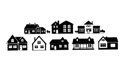 Fototapeta premium Abstract minimalist white line art on black background representing various geometric shapes and objects in a conceptual design