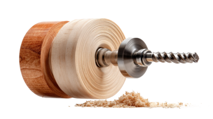Lathe cutting a wooden workpiece background isolated on a Transparent background, PNG file.