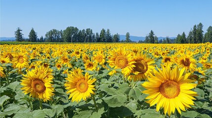 Large expanses of sunflowers blooming, and the flat backdrop creates an endless sea of flowers, capturing the beauty of nature, perfect for artistic or photographic backgrounds.