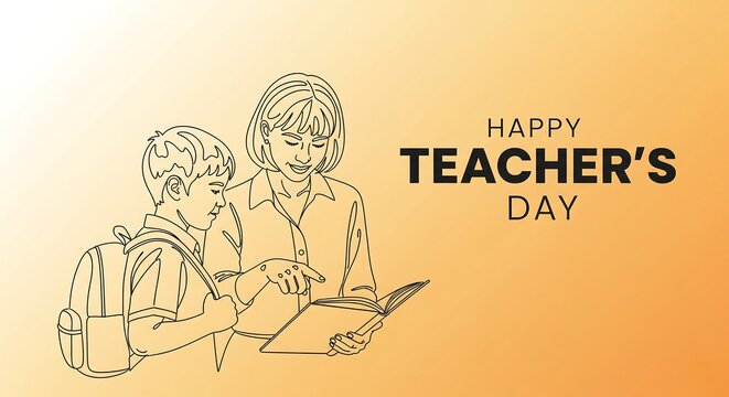 Happy Teacher's Day - Typography and Line Art Illustration