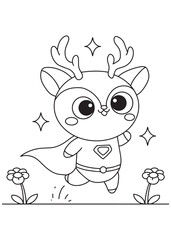 Coloring book superhero deer with cape