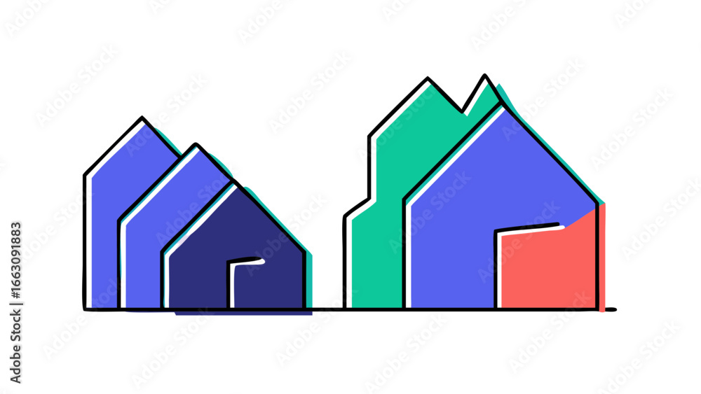 Aufkleber abstract geometric representation of houses with overlapping shapes and vibrant color blocking again