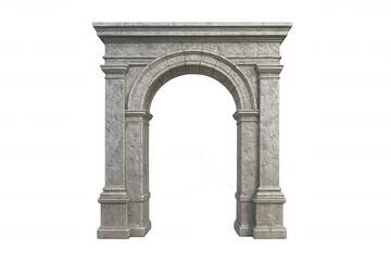 Obraz premium Stone architectural arch featuring ornate pillars, isolated against transparent background, suitable for design rendering and historical modeling