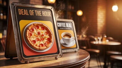 Cozy cafe offers combo deal on delicious pizza and hot coffee