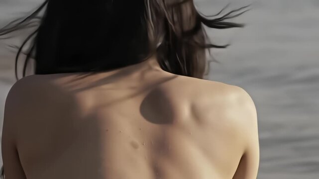 Close-Up of a Woman's Bare Back in the Sunlight