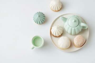 Gourmet Tea Cakes Assortment with a Simple Minimalist Composition and Clean Lines