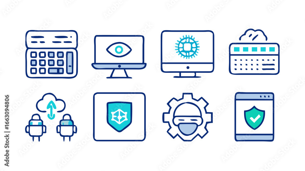 Poster digital security and technology icons featuring cybersecurity data protection cloud computing and ar