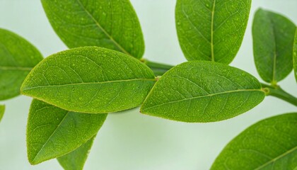 Vibrant Blueberry Leaves A Close-Up of Nature's Dew-Kissed Beauty